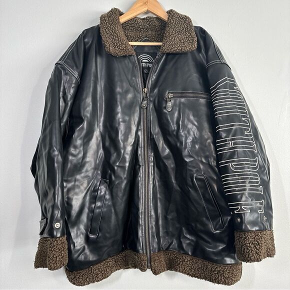 Vintage Southpole Faux leather jacket with faux fur trim Y2K - Picture 1 of 12